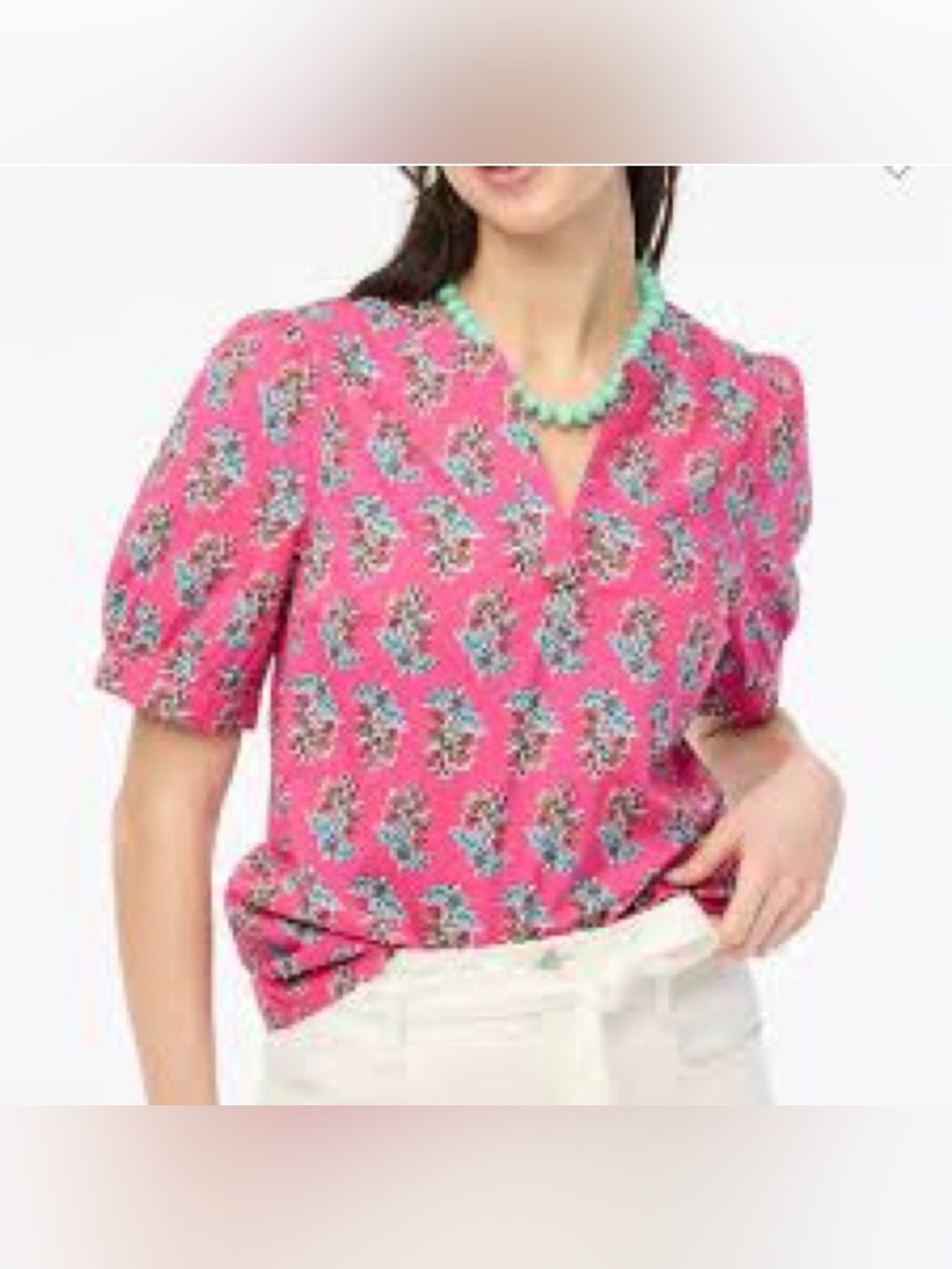 J.Crew Printed short-sleeve poplin top Pink Cotton Floral Summer Vacation Small